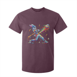 Cool Easter Bunny Baseball Player Neon Paint Splash Graphic T Shirt For Kid Funny Rabbit Sports with Egg Bat Hit Gift TS02 Maroon Print Your Wear