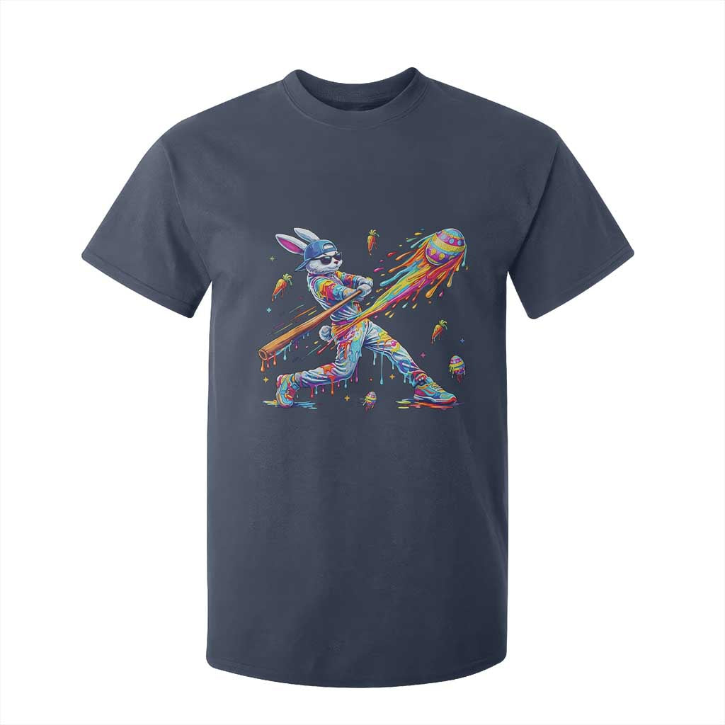 Cool Easter Bunny Baseball Player Neon Paint Splash Graphic T Shirt For Kid Funny Rabbit Sports with Egg Bat Hit Gift TS02 Navy Print Your Wear
