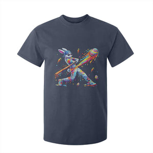 Cool Easter Bunny Baseball Player Neon Paint Splash Graphic T Shirt For Kid Funny Rabbit Sports with Egg Bat Hit Gift TS02 Navy Print Your Wear