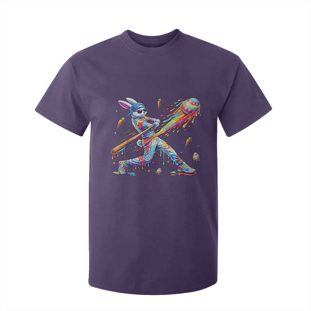 Cool Easter Bunny Baseball Player Neon Paint Splash Graphic T Shirt For Kid Funny Rabbit Sports with Egg Bat Hit Gift TS02 Purple Print Your Wear