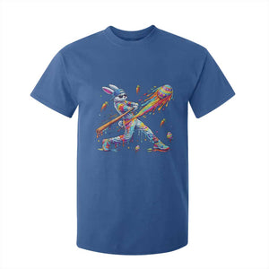 Cool Easter Bunny Baseball Player Neon Paint Splash Graphic T Shirt For Kid Funny Rabbit Sports with Egg Bat Hit Gift TS02 Royal Blue Print Your Wear