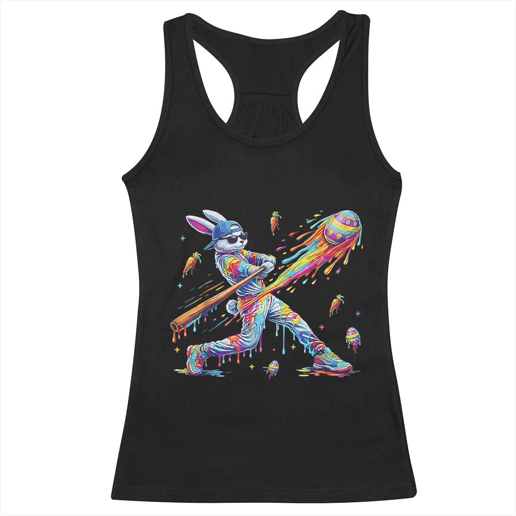 Cool Easter Bunny Baseball Player Neon Paint Splash Graphic Racerback Tank Top Funny Rabbit Sports with Egg Bat Hit Gift TS02 Black Print Your Wear