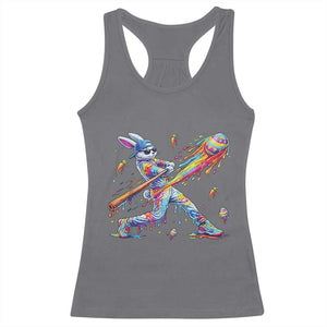 Cool Easter Bunny Baseball Player Neon Paint Splash Graphic Racerback Tank Top Funny Rabbit Sports with Egg Bat Hit Gift TS02 Charcoal Print Your Wear