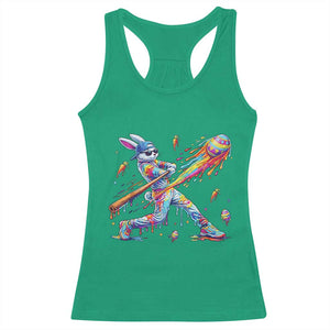 Cool Easter Bunny Baseball Player Neon Paint Splash Graphic Racerback Tank Top Funny Rabbit Sports with Egg Bat Hit Gift TS02 Irish Green Print Your Wear