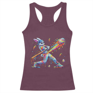 Cool Easter Bunny Baseball Player Neon Paint Splash Graphic Racerback Tank Top Funny Rabbit Sports with Egg Bat Hit Gift TS02 Maroon Print Your Wear