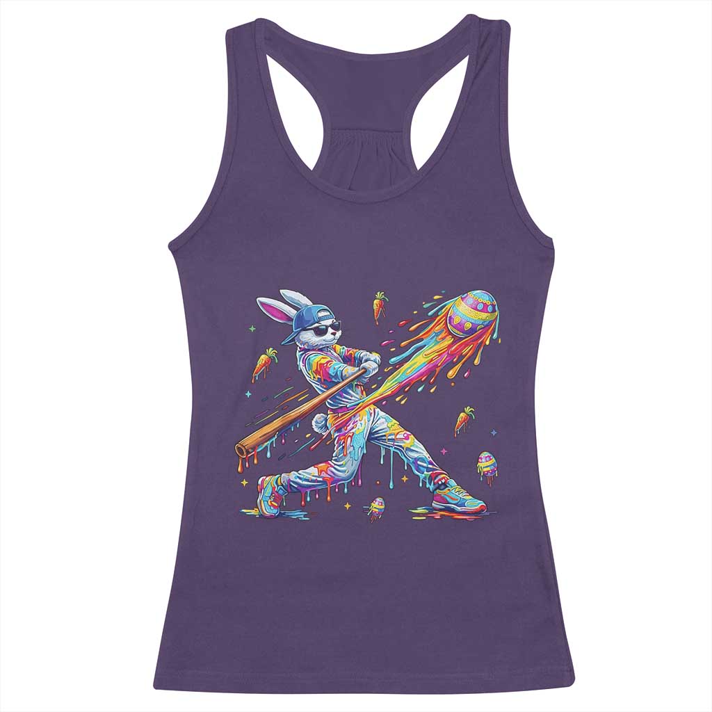 Cool Easter Bunny Baseball Player Neon Paint Splash Graphic Racerback Tank Top Funny Rabbit Sports with Egg Bat Hit Gift TS02 Purple Print Your Wear