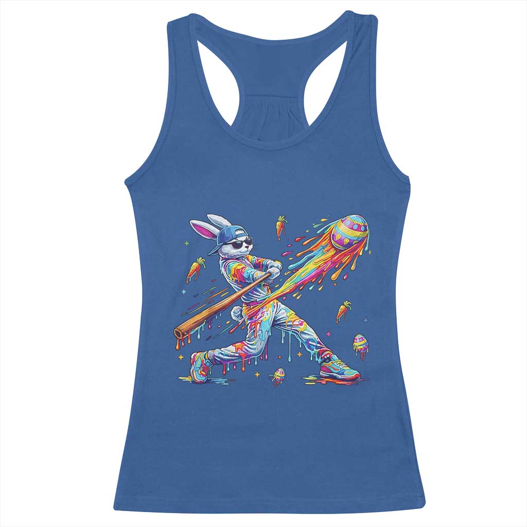 Cool Easter Bunny Baseball Player Neon Paint Splash Graphic Racerback Tank Top Funny Rabbit Sports with Egg Bat Hit Gift TS02 Royal Blue Print Your Wear