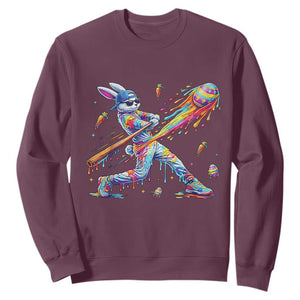 Cool Easter Bunny Baseball Player Neon Paint Splash Graphic Sweatshirt Funny Rabbit Sports with Egg Bat Hit Gift TS02 Maroon Print Your Wear