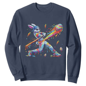 Cool Easter Bunny Baseball Player Neon Paint Splash Graphic Sweatshirt Funny Rabbit Sports with Egg Bat Hit Gift TS02 Navy Print Your Wear