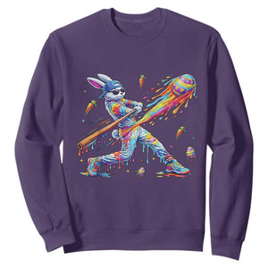Cool Easter Bunny Baseball Player Neon Paint Splash Graphic Sweatshirt Funny Rabbit Sports with Egg Bat Hit Gift TS02 Purple Print Your Wear