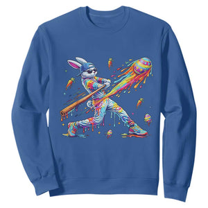 Cool Easter Bunny Baseball Player Neon Paint Splash Graphic Sweatshirt Funny Rabbit Sports with Egg Bat Hit Gift TS02 Royal Blue Print Your Wear