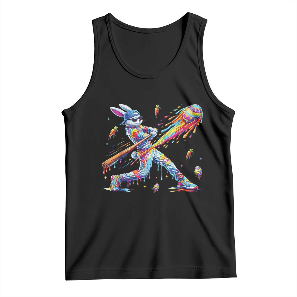 Cool Easter Bunny Baseball Player Neon Paint Splash Graphic Tank Top Funny Rabbit Sports with Egg Bat Hit Gift TS02 Black Print Your Wear