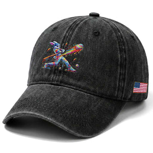 Cool Easter Bunny Baseball Player Neon Paint Splash Graphic Washed Cotton Baseball Cap Funny Rabbit Sports with Egg Bat Hit Gift TS02 Print Your Wear