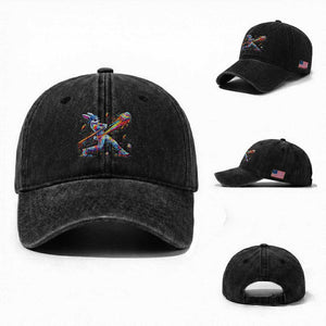 Cool Easter Bunny Baseball Player Neon Paint Splash Graphic Washed Cotton Baseball Cap Funny Rabbit Sports with Egg Bat Hit Gift TS02 Washed Cap Universal Fit Black Print Your Wear