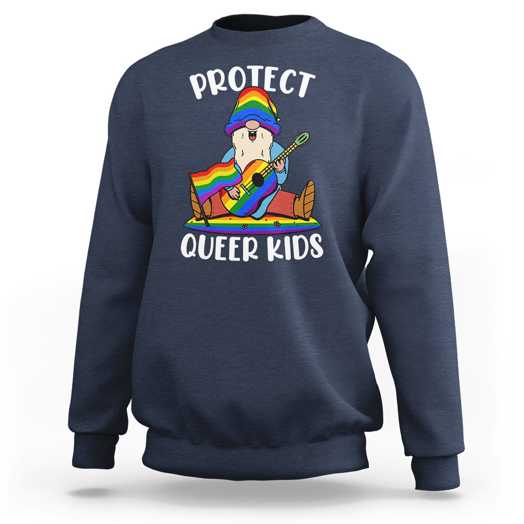 Protect Queer Kids Sweatshirt Gnome Ally LGBT Pride History Month Support TS02 Navy Printyourwear
