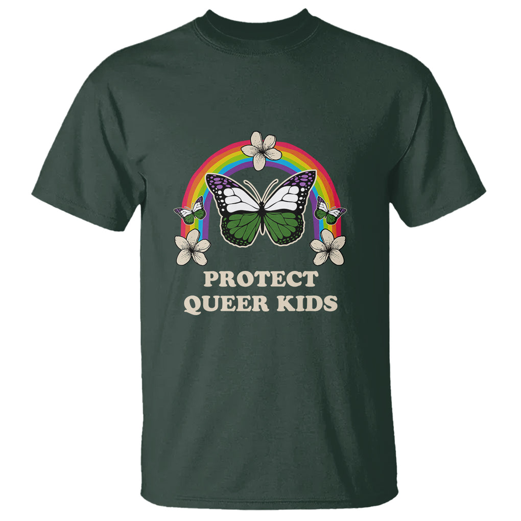 Protect Queer Kids T Shirt Butterfly Ally LGBT Pride History Month Support TS02 Dark Forest Green Printyourwear