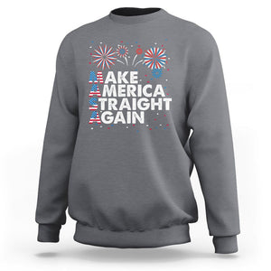 Funny 4th Of July Sweatshirt Make America Straight Again Fireworks US Flag USA Party TS02 Charcoal Print Your Wear