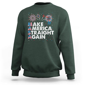 Funny 4th Of July Sweatshirt Make America Straight Again Fireworks US Flag USA Party TS02 Dark Forest Green Print Your Wear