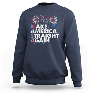 Funny 4th Of July Sweatshirt Make America Straight Again Fireworks US Flag USA Party TS02 Navy Print Your Wear