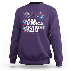 Funny 4th Of July Sweatshirt Make America Straight Again Fireworks US Flag USA Party TS02 Purple Print Your Wear