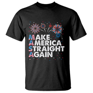 Funny 4th Of July T Shirt Make America Straight Again Fireworks US Flag USA Party TS02 Black Print Your Wear