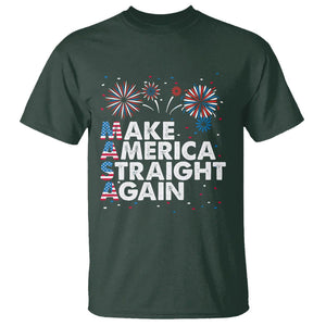 Funny 4th Of July T Shirt Make America Straight Again Fireworks US Flag USA Party TS02 Dark Forest Green Print Your Wear