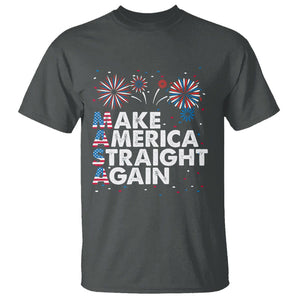 Funny 4th Of July T Shirt Make America Straight Again Fireworks US Flag USA Party TS02 Dark Heather Print Your Wear