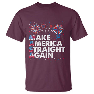 Funny 4th Of July T Shirt Make America Straight Again Fireworks US Flag USA Party TS02 Maroon Print Your Wear