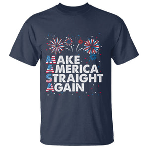 Funny 4th Of July T Shirt Make America Straight Again Fireworks US Flag USA Party TS02 Navy Print Your Wear