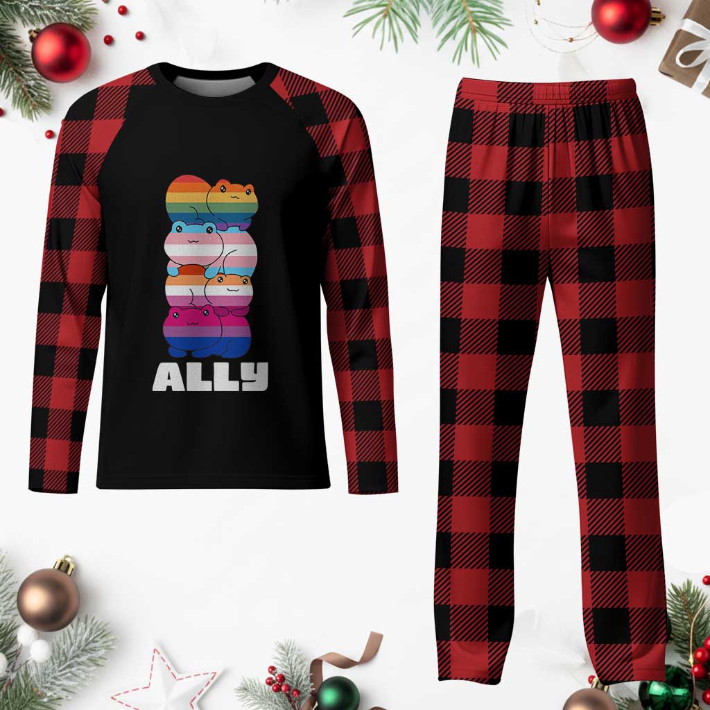 Colorful LGBTQ+ Ally Frogs Stack Plaid Pajama Set Kawaii Gay Pride Support TS02 Buffalo Plaid Print Your Wear