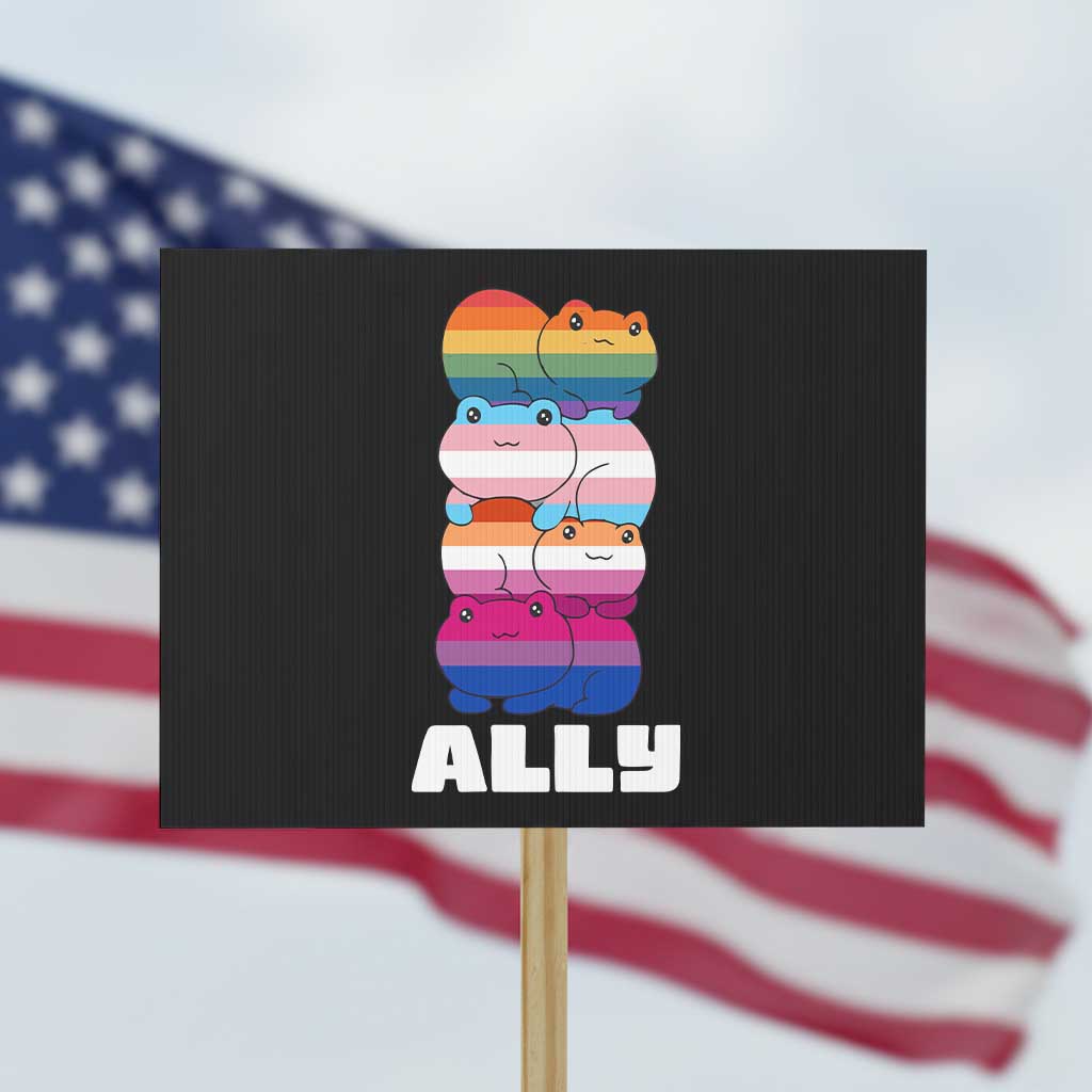Colorful LGBTQ+ Ally Frogs Stack Protest Sign Kawaii Gay Pride Support TS02 Horizontal 18