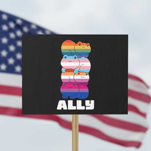Colorful LGBTQ+ Ally Frogs Stack Protest Sign Kawaii Gay Pride Support TS02 Horizontal 18" × 24" Black Print Your Wear