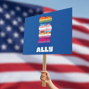 Colorful LGBTQ+ Ally Frogs Stack Protest Sign Kawaii Gay Pride Support TS02 Horizontal 18" × 24" Blue Print Your Wear