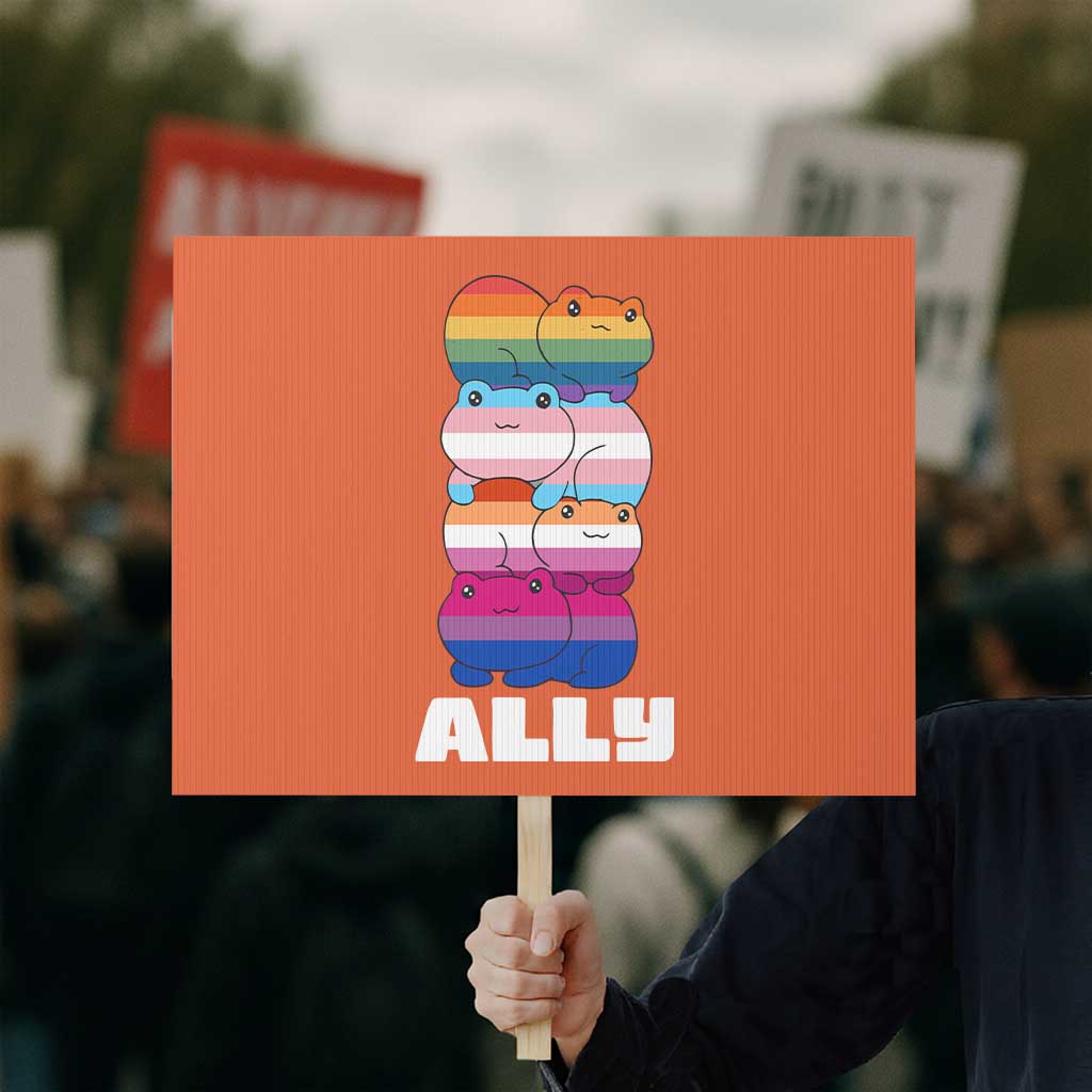 Colorful LGBTQ+ Ally Frogs Stack Protest Sign Kawaii Gay Pride Support TS02 Horizontal 18