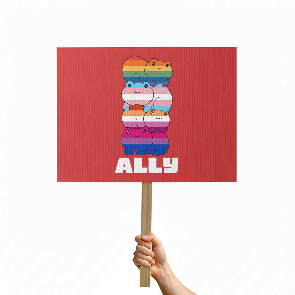 Colorful LGBTQ+ Ally Frogs Stack Protest Sign Kawaii Gay Pride Support TS02 Horizontal 18