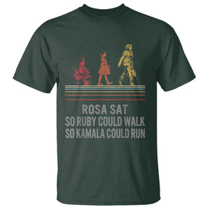 Empowered Women T Shirt Rosa Sat So Ruby Could Walk So Kamala Could Run TS02 Dark Forest Green Print Your Wear