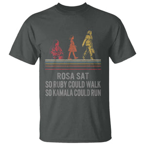 Empowered Women T Shirt Rosa Sat So Ruby Could Walk So Kamala Could Run TS02 Dark Heather Print Your Wear