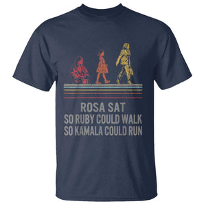 Empowered Women T Shirt Rosa Sat So Ruby Could Walk So Kamala Could Run TS02 Navy Print Your Wear