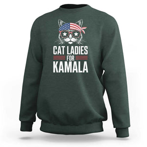 Harris 2024 For President Sweatshirt Cat Ladies For Kamala TS02 Dark Forest Green Print Your Wear