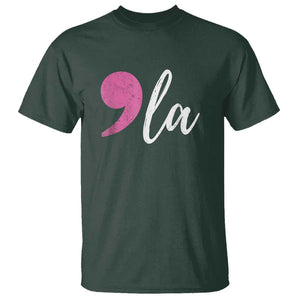 Harris 2024 T Shirt Comma La Kamala For President Pink Punctuation Mark TS02 Dark Forest Green Print Your Wear