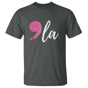 Harris 2024 T Shirt Comma La Kamala For President Pink Punctuation Mark TS02 Dark Heather Print Your Wear