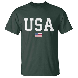 USA T Shirt Patriotic American Flag TS02 Dark Forest Green Print Your Wear