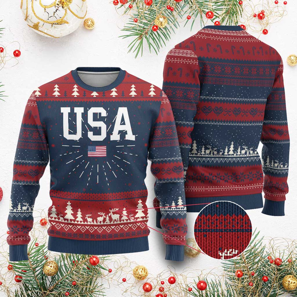 USA Ugly Christmas Sweater Patriotic American Flag TS02 Burgundy Print Your Wear