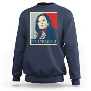 Funny Kamala Harris Sweatshirt I'm Speaking 2024 Madam President TS02 Navy Print Your Wear