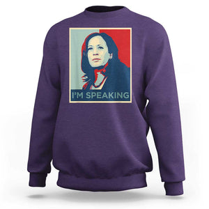 Funny Kamala Harris Sweatshirt I'm Speaking 2024 Madam President TS02 Purple Print Your Wear