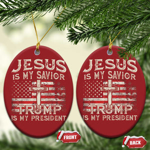 Christian Trump 2024 Christmas Ornament Jesus Is My Savor Trump Is My President American Flag Cross TS02 Oval Red Print Your Wear