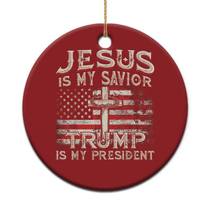 Christian Trump 2024 Christmas Ornament Jesus Is My Savor Trump Is My President American Flag Cross TS02 Print Your Wear