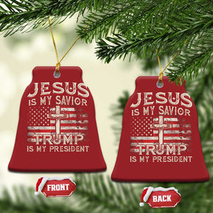 Christian Trump 2024 Christmas Ornament Jesus Is My Savor Trump Is My President American Flag Cross TS02 Bell Flake Red Print Your Wear