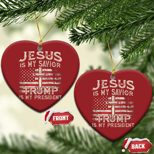 Christian Trump 2024 Christmas Ornament Jesus Is My Savor Trump Is My President American Flag Cross TS02 Heart Red Print Your Wear