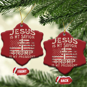 Christian Trump 2024 Christmas Ornament Jesus Is My Savor Trump Is My President American Flag Cross TS02 Snow Flake Red Print Your Wear